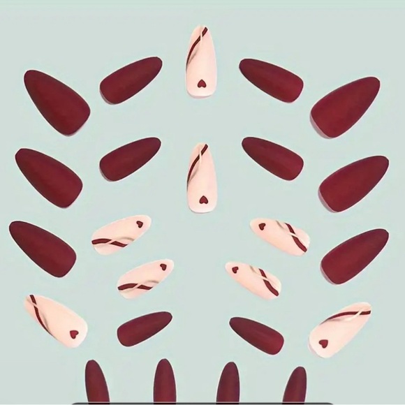 Valentine's Day Classic Red 24pcs Medium Almond Shape Press On Nails - Picture 2 of 4